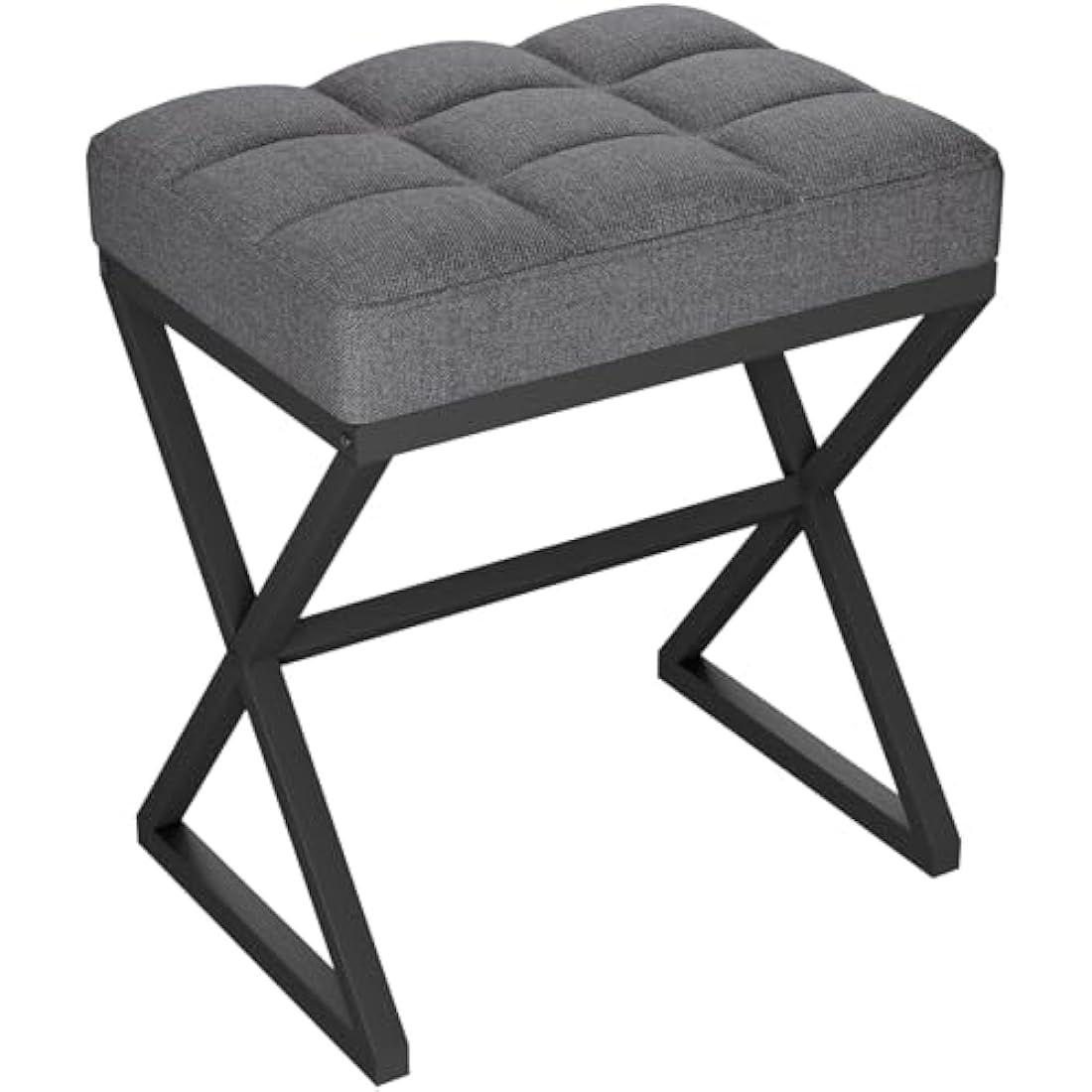 YMYNY Vanity Stool, Linen Footrest Stool, Square Ottoman Bench with X-Shaped Metal Legs, Makeup Dressing Stool for Vanity, Living Room, Bedroom, Entryway, Hallways 40×30×46CM Grey HBD033G
