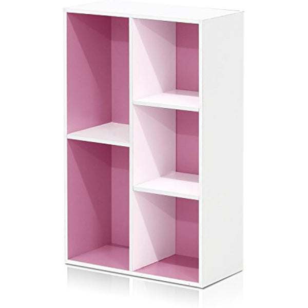 Furinno Luder 5-Cube Reversible Open Shelf, White/Pink