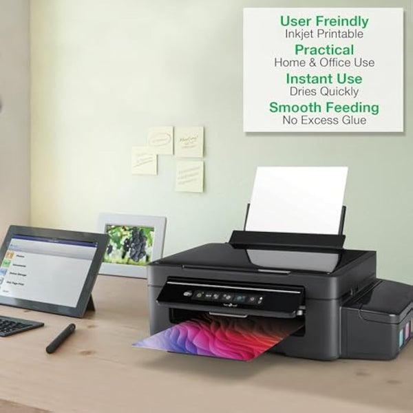 Evergreen Goods 100 Sheets A4 Waterproof Vinyl Sticker Paper, Self-Adhesive Glossy White PVC Sticker Sheets | Inkjet & Laser Printable, Perfect for Custom Labels, High-Resolution Stickers & DIY Crafts