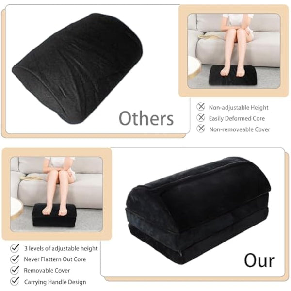 Foot Rest Under Desk, 3 Layer Height Adjustable Foot Stool Under Desk, Ergonomic, Black, Soft Comfortable to Relax Legs and Lumbar, Suitable for Office and Home