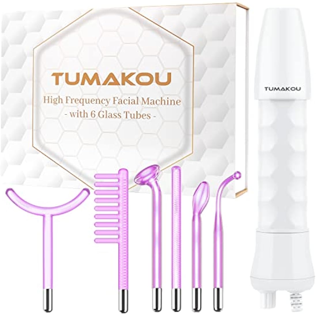 High Frequency Wand - TUMAKOU 6 IN1 Portable Argon High Frequency Facial Skin Tightening Machine - Purple Light Therapy Electrode Face Device for Acne,Wrinkle,Hair - with Different 6 Glass Tubes