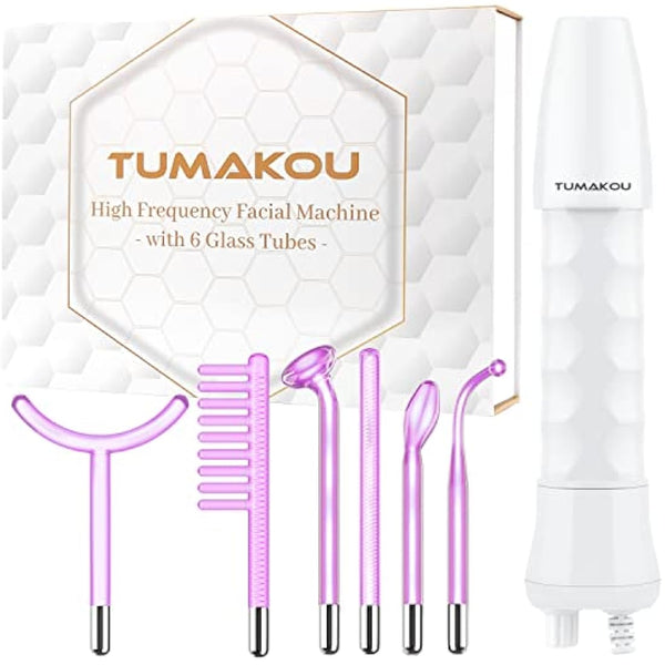 High Frequency Wand - TUMAKOU 6 IN1 Portable Argon High Frequency Facial Skin Tightening Machine - Purple Light Therapy Electrode Face Device for Acne,Wrinkle,Hair - with Different 6 Glass Tubes