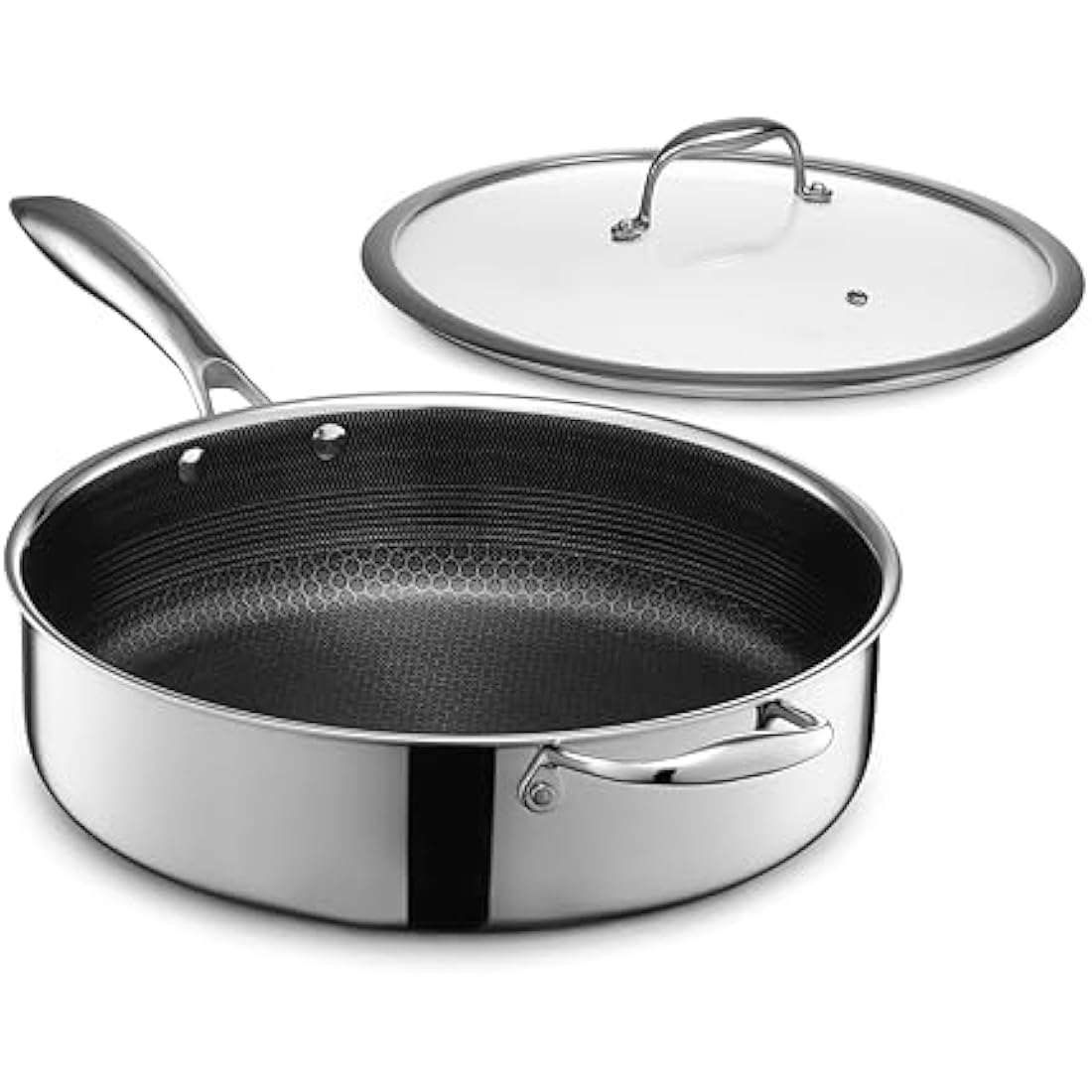 HexClad Hybrid Nonstick 5.5 Litre Deep Sauté Pan and Lid, Dishwasher and Oven-Safe, Induction Ready, Compatible with All Cooktops