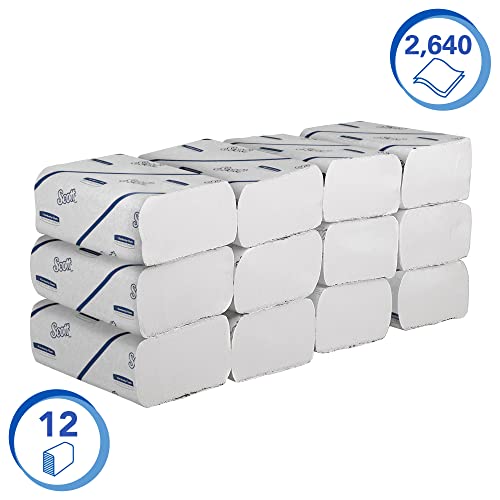 Scott Essential Hand Towels 6636 - Narrow-Fold Paper Hand Towels - 12 Clips x 220 White Paper Towels (2,640 Total)
