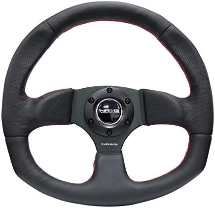 NRG Innovations RST-009R-RS Reinforced Steering Wheel (Leather Steering Wheelwith RED stitch)