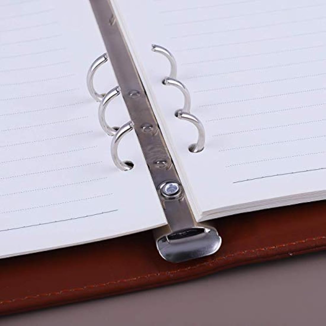 HAUTOCO PU Leather A5 Ring Binder Cover Refillable 6 Ring Budget Binder Notebook Organiser for A5 Refill Paper Insert for Office, School, and Travel, Brown