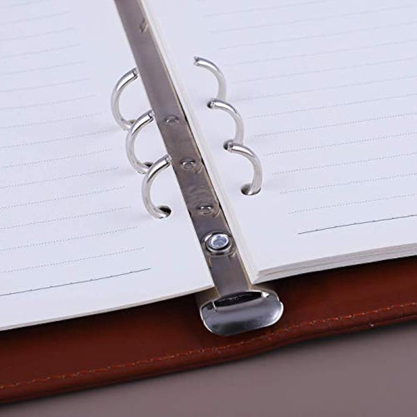 HAUTOCO PU Leather A5 Ring Binder Cover Refillable 6 Ring Budget Binder Notebook Organiser for A5 Refill Paper Insert for Office, School, and Travel, Brown