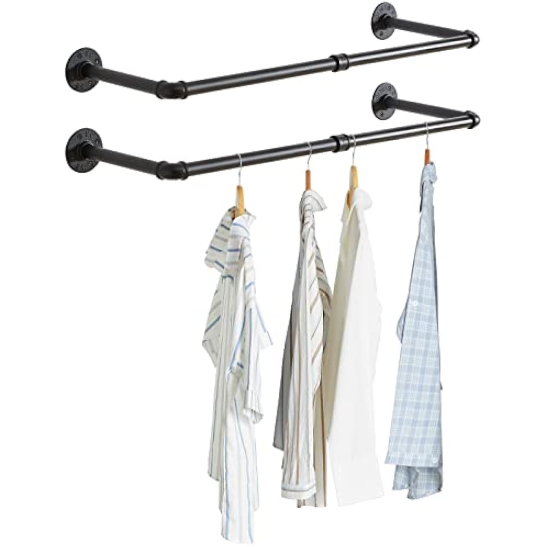 IBUYKE Wall Mounted Clothes Rail, Set of 2, 94cm Industrial Pipe Clothes Bar Rack, Heavy Duty Retro Wall Tidy Rail, Pipe Display Rails for Home Shops, Detachable Garment Hanging Storage Rail TYJ001H-2