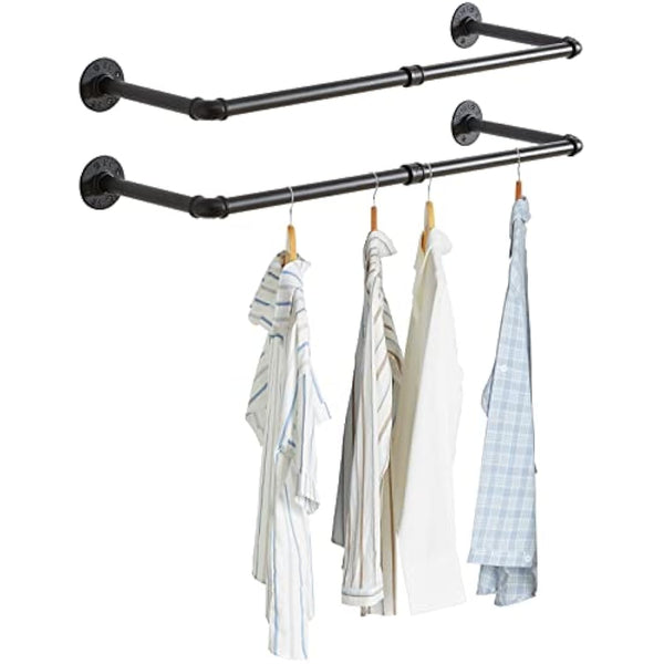 IBUYKE Wall Mounted Clothes Rail, Set of 2, 94cm Industrial Pipe Clothes Bar Rack, Heavy Duty Retro Wall Tidy Rail, Pipe Display Rails for Home Shops, Detachable Garment Hanging Storage Rail TYJ001H-2