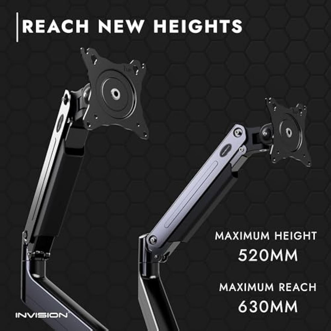 Invision Dual PC Monitor Arm Bracket Ergonomic Height Adjustable (Gas Assisted) Full Motion Long Arm Desktop Clamp Mount for 24”-35” Screens Tilt & Swivel VESA 75mm & 100mm Weight 2kg to 15kg (MX900)