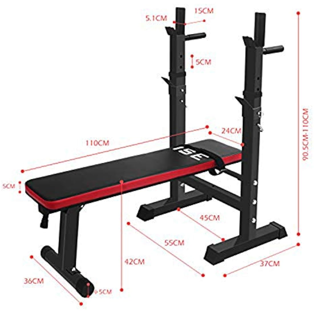 ISE Multifunction Weight Bench Fitness Weight Training Bench Set with 5 Levels Adjustable Shelf（91-110CM）and Dip Handles, Home/Gym Exercise Foldable, SY-544