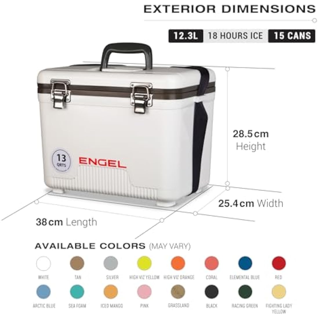 ENGEL Cooler Box 12.3 L - Leak-Proof, Air Tight, Drybox Cooler for Camping, Fishing, Hiking,Picnic - Mini Ice Boxes Large Enough for 15 Cans, 38 x 25.4 x 28.5 CM Small Cool Box for Drinks and Food