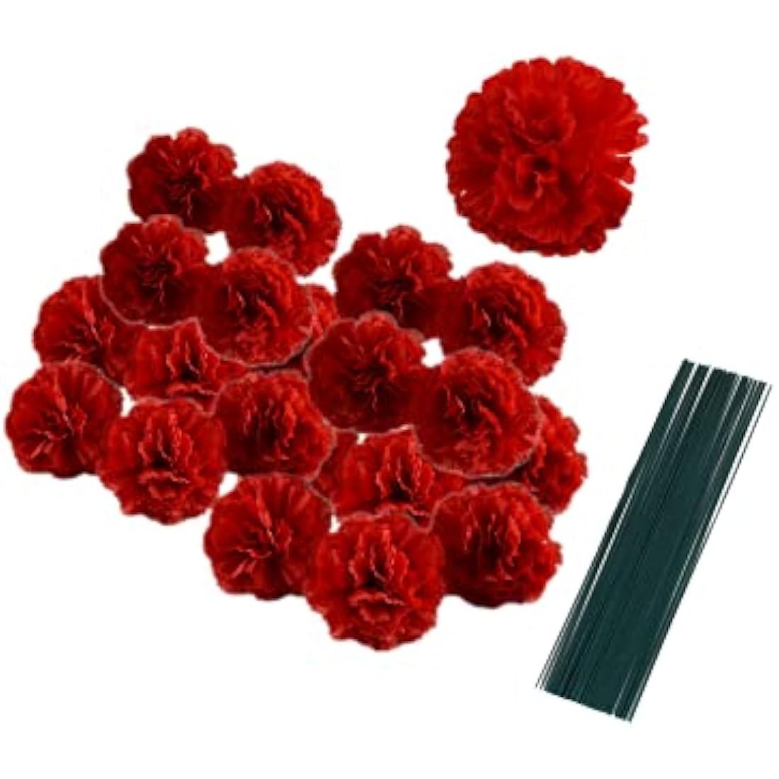 50 Artificial Silk Carnation Flower Head with Stems Set,Handmade DIY Wedding,Home Decor Event Party Supplies Wreaths,Wrist Corsage,Floral Arrangement, 3" Carnation Heads with 8" Stems (Red)
