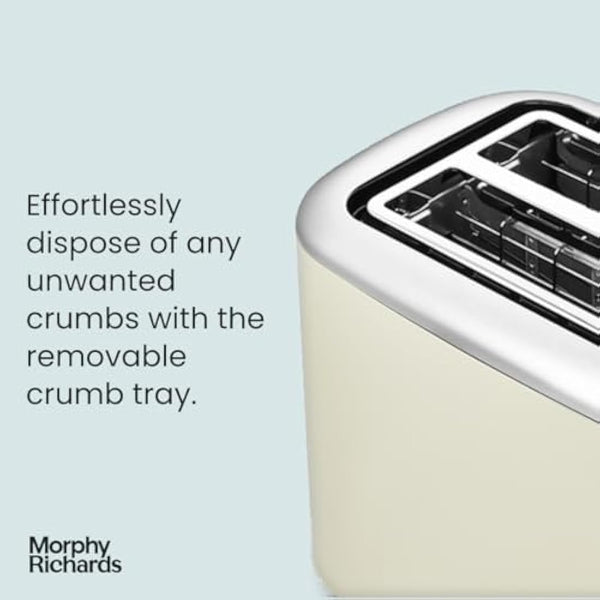 Morphy Richards Equip Cream 2 Slice Toaster - Defrost And Reheat Settings - 2 Slot - Stainless Steel - 222065