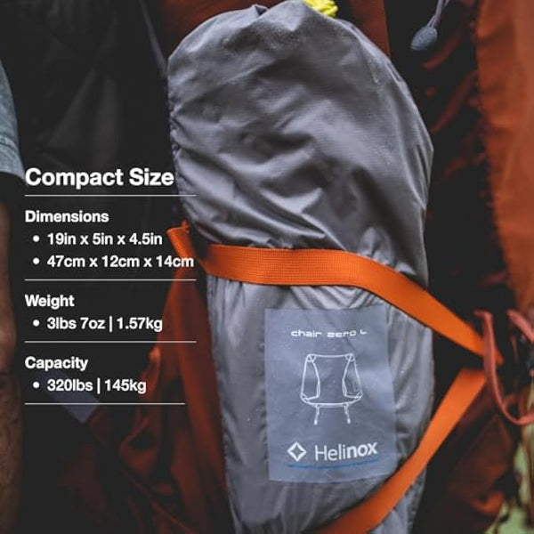 Helinox Chair Zero Ultralight Compact Large Camping Chair Grey, 0.63kg Outdoor Chairs, Folding Chairs for Outside, Hiking, Backpacking, Camping, Adventures
