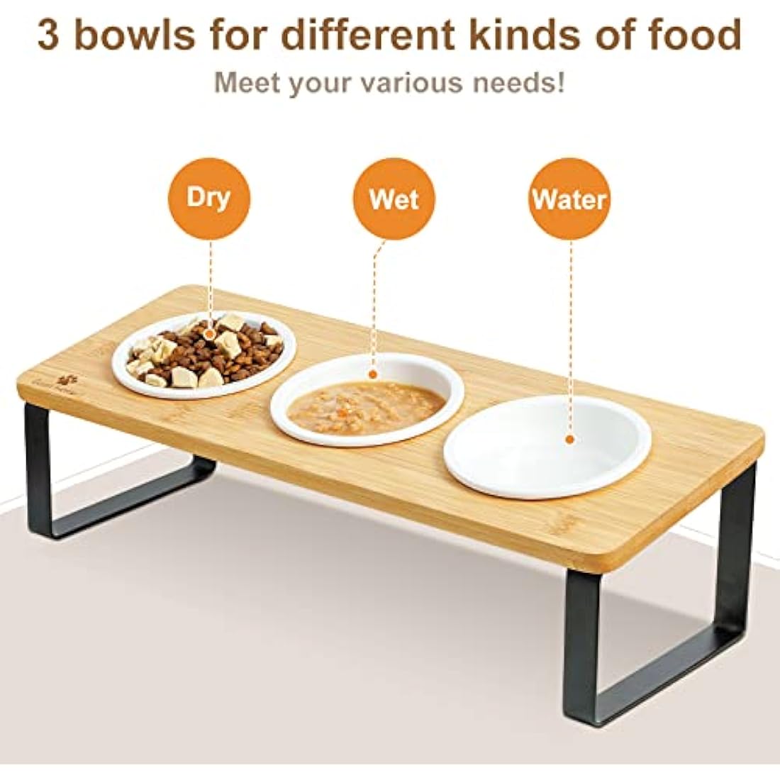 GUUSII HOME Raised Cat Bowl with Stand Kitty Dish Ergonomic Elevated Feeding Station 15° Tilted Ceramic Food and Water Bowls Set of 3 for Indoor Cats Pet Puppy Plate Anti Vomit Easy to Clean