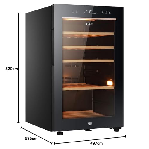 Haier Wine Bank 50 Series 5 Freestanding Wine Cooler, 49 Bottles, Single Zone Temperature, Anti-UV Glass Door, Low Vibration Design, LED Light, hOn App, F Class, Black, 49.7x58.5x82 cm - HWS49GA