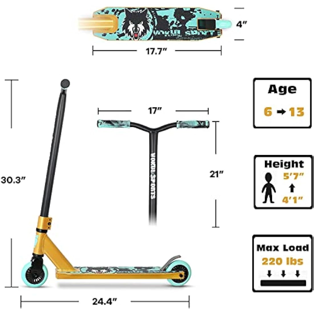 Joycruise Stunt Scooter Pro Trick Scooters for Kids & Teenagers Age 6+ Boys Girls, Kick Freestyle Beginner Scooter 360° Spin Handlebar, Robust Aluminum Frame 100mm Smooth Wheels