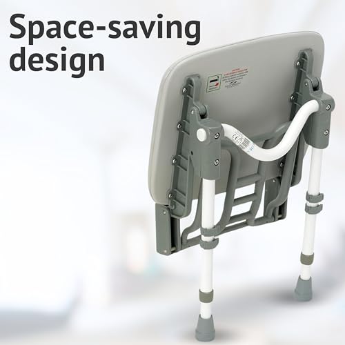 Homecraft Padded Shower Stool – Adjustable Height Water Seat, Ergonomic Folding Shower Chair for Adults, Non Slip Bathroom Stool, Plastic Perching Stool for Elderly, Compact Bathroom Stool