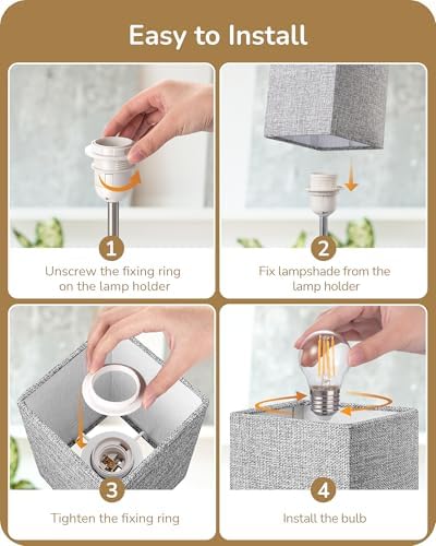 EDISHINE Bedside Lamps Set of 2, 3 Way Dimmable Table Lamps with USB A+C Charging Ports, LED Bulb Included, Touch Lamps for Bedroom, Living Room, GrayLinen Lampshade, 2700K