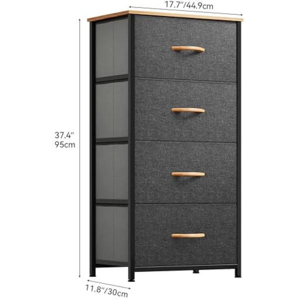 YITAHOME Chest of Drawers with 4 Drawers, Fabric Dressers with Easy Pull Handle,Sturdy Steel Frame,Storage Drawers for Bedroom, Closet, Clothes, Dark Grey