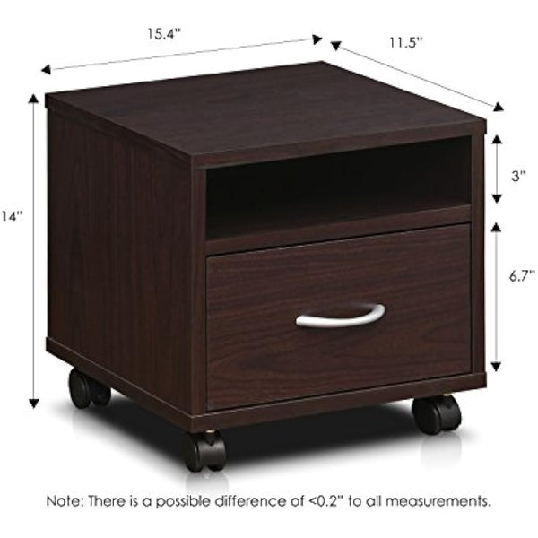 Furinno Petite Under Desk Utility Cart wtih Casters, Wood, Espresso, 39.12 (W) x 35.31 (H) x 28.96 (D) cm