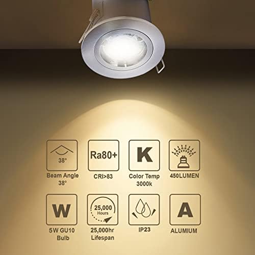 4XSweier 90 Minute Fire Rated LED Recessed Ceiling Lights IP20 GU10 LED Downlights, White Spotlight Fittings with 5W 3000K Warm White Bulbs 230V(Non-Dimmable)