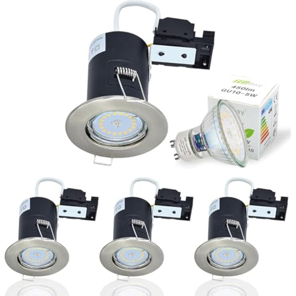 HiBay 4X 5W Dimmable Fire Rated GU10 LED Downlights Recessed Ceiling Lights Spotlight Brushed Chrome Warm White 240V