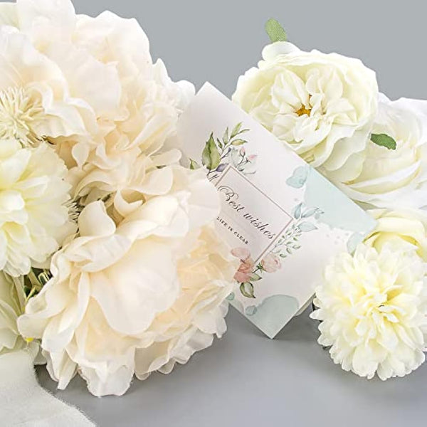 Jubor Artificial Flowers White, Dusty Rose Artificial Silk Flowers for DIY Wedding Bridal Bouquets Centerpieces Arrangements Baby Shower Party Home Decorations