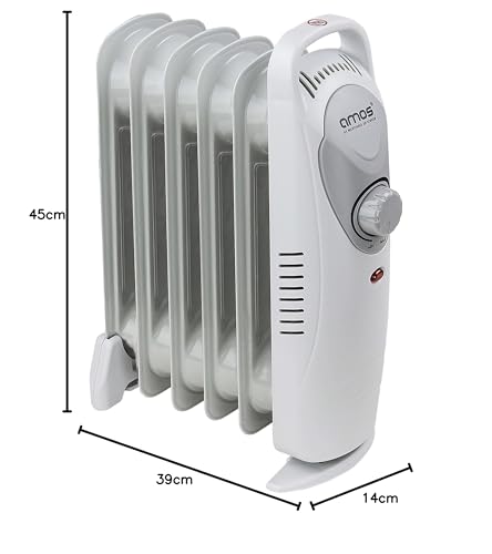 AMOS 1500W Electric Oil Filled Radiator Heater 7-Fin Portable Thermostat Heating Appliance with 3 Heat Settings, Safety Shut Off, and Power Indicator Light