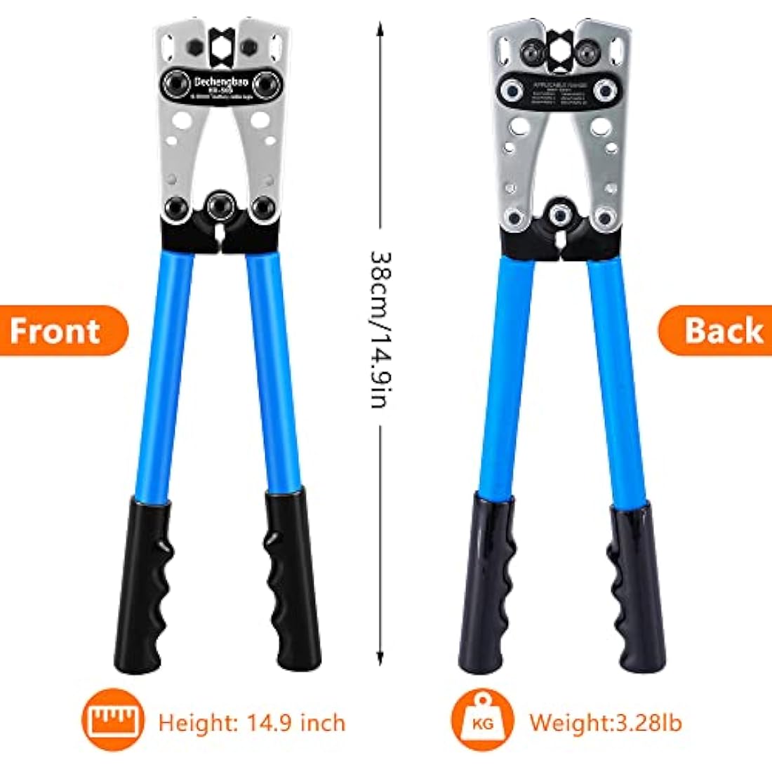 HX-50B Battery Cable Lug Crimping Tools Hand Electrician Pliers for Crimping Wire Cable from 6-50mm²(AWG 8-1/0) with Thickened and Reinforced The Metal Plate (HX50B Crmper +60PCSTerminals)