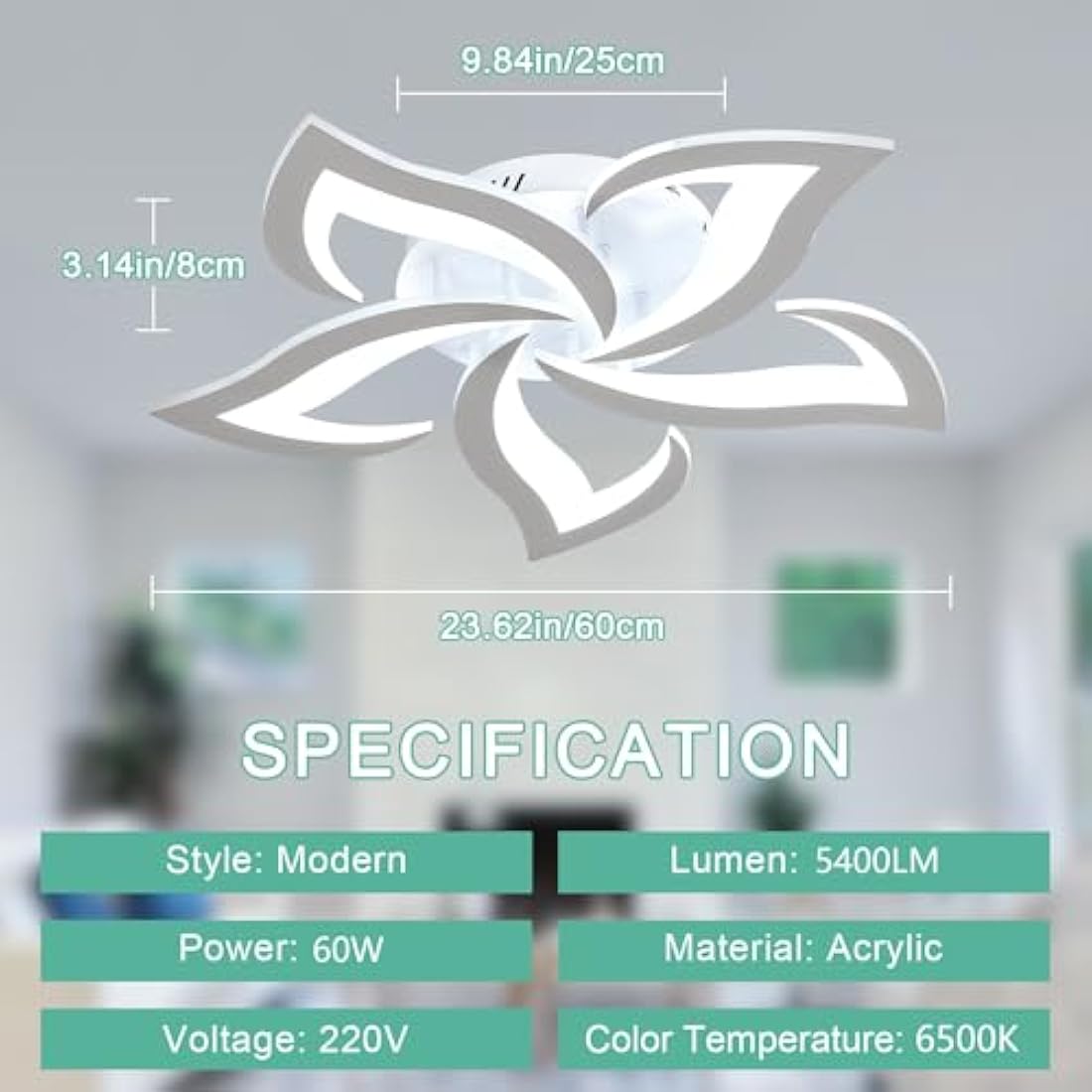 Dorlink LED Ceiling Light, 60W 5400LM Modern Design Ceiling Lighting, 5 Lights Living Room Ceiling Light Acrylic White Flower Fittings Ceilings for Bedroom, Kitchen, Dining Room 6500K Cool White