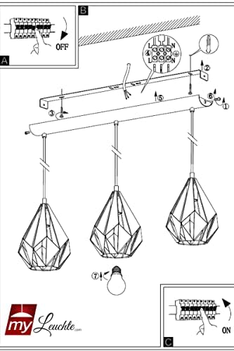 EGLO Carlton 1 pendant light, 3-flame vintage ceiling lamp, retro steel hanging light, Colour: Black, copper, Socket: E27