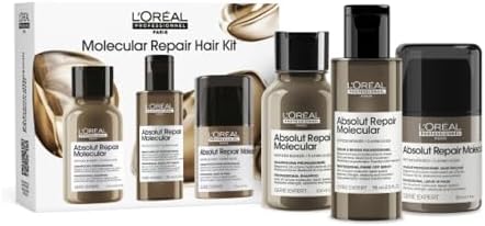 L'Oréal Professionnel Absolut Repair Molecular Shampoo, Rinse-Off Serum & Leave-In Treatment Mini Trio Kit, For Extremely Damaged Hair, Molecular Bond Repair & restores strength, 100ml, 75ml & 50ml