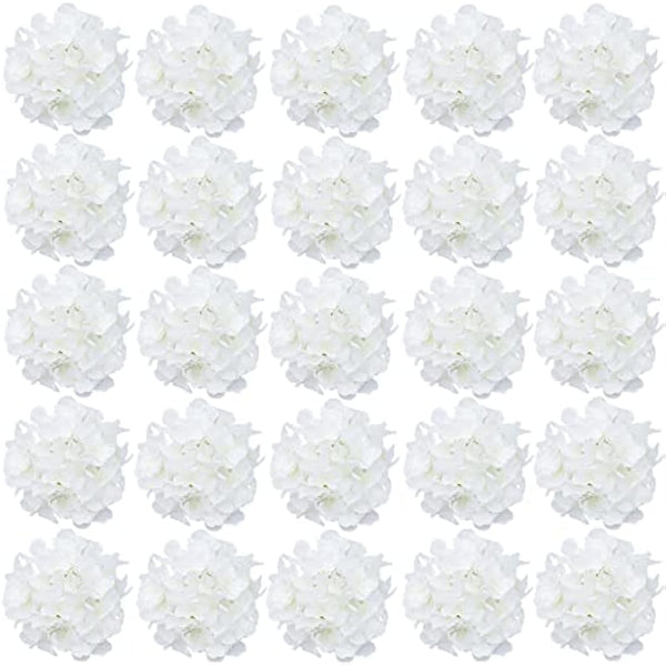 FagusHome 30 Pcs Silk Hydrangea Heads Artificial Flowers Heads and Stems Fake Hydrangea Flowers for Home Wedding Decor (Pure White)