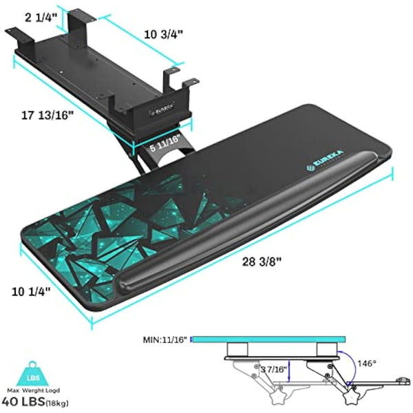EUREKA ERGONOMIC Computer Keyboard Tray, Height Adjustable Large Black Slide Out Swivel Tilt Under Desk Keyboard Drawer, Ergonomic Keyboard Tray and Mouse Platform with Mouse Pad, Easy to Assemble