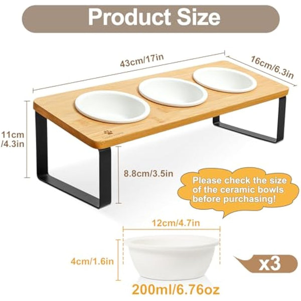 GUUSII HOME Raised Cat Bowl with Stand Kitty Dish Ergonomic Elevated Feeding Station 15° Tilted Ceramic Food and Water Bowls Set of 3 for Indoor Cats Pet Puppy Plate Anti Vomit Easy to Clean