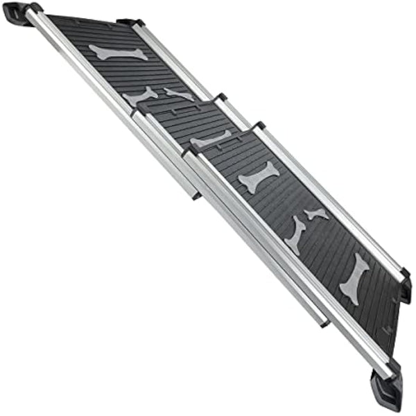 KATSU Tools Dog Ramp, 150lbs Loading Capacity, Aluminum Alloy Portable Foldable Lightweight Anti-Slip Ramp, 71-156cm, Black/Silver 699900