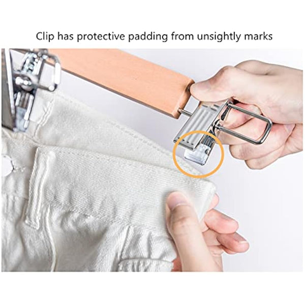 Amber Home 36cm Natural Wooden Pants Hangers 20pcs, Smooth Wood Skirt Hanger Organizer with Adjustable Anti-Slip Chrome Clips, Space Saving Solid Clothes Hangers Rack for Bottoms Jeans Slacks Trousers