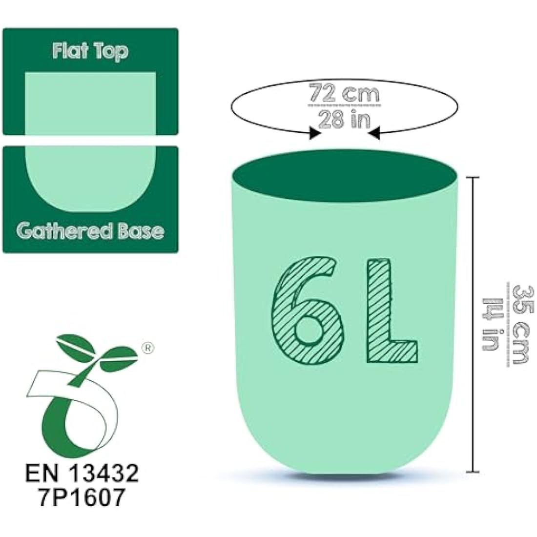 Greener Walker 25% Extra Thick Compost 6L/10L/30L Caddy Bin Liners-120 Bags Biodegradable Kitchen Food Waste Bags(6L)