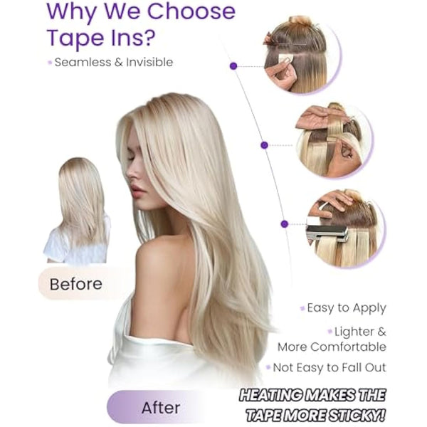 LaaVoo Tape in Hair Extensions Human Hair Blonde Tape Hair Extensions Real Human Hair Invisible Tapes Remy Straight Balayage Brown to Blonde Hair Double Sided Tabs 20pcs 50g 14 Inch #8/18/60