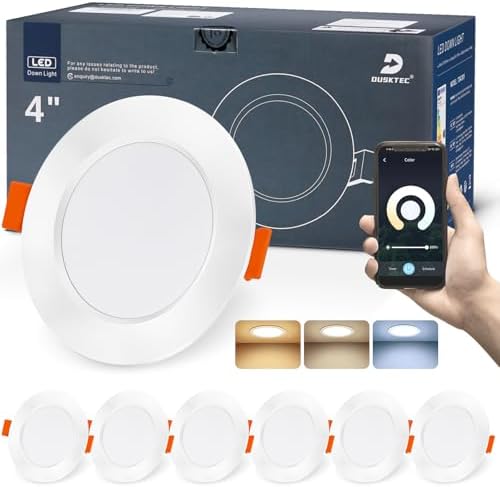 DUSKTEC Smart Recessed Downlights 10W 1000LM, Work with Alexa, APP & Voice Control, 2700K-6000K Warm Neutral Cold White CCT Adjustable Spot Light, Dimmable LED Recessed Ceiling Spotlights, 6 Pack