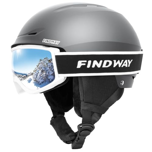 Findway Ski Helmet with Goggles Set, Adjustable Winter Sport Helmet with Protective Glasses for Adults Windproof Snow Gear for Men Women Youth