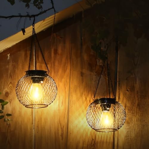 Ortiny Garden Ornaments Outdoor, 4 Pack Solar Lanterns for The Garden Lights Solar Powered Metal Retro IP65 Waterproof Auto On Off Solar Lantern Decorations for Patio Lawn Table Fence Warmwhite
