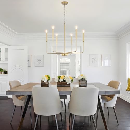 ASHUAQI Gold Chandelier 6 Lights Chandeliers Ceiling Light, Height Adjustable Pendant Light, E14 Modern Chandelier Gold Ceiling Light for Dining Room, Living Room, Kitchen, Hallway, Bedroom