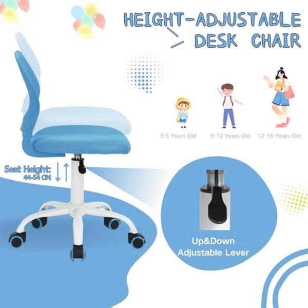 Homy Casa Desk Chair Adjustable Swivel Fabric Seat Ergonomic Task Chair Home Office For Kids Teens without Armrest, Blue