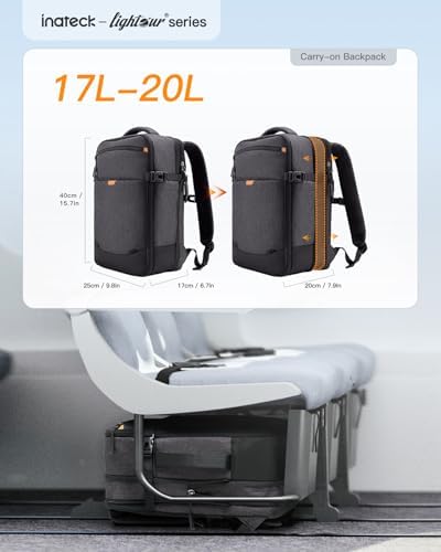 Inateck 20-46.2L Expandable Travel Backpack Cabin Rucksack Large Hand Luggage for Airplane Travel