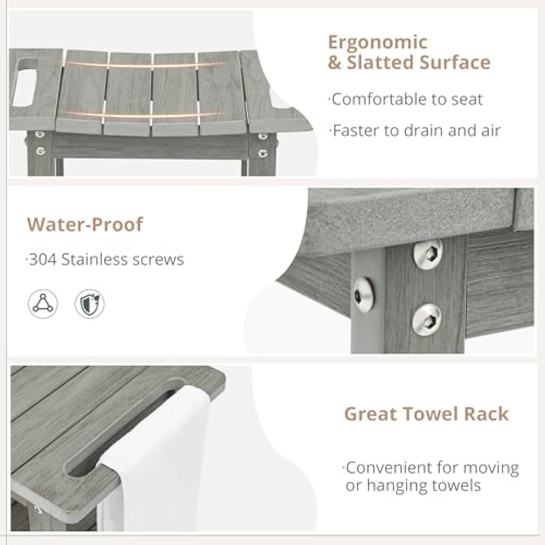 LUE BONA HDPS Shower Benches,Shower Stool for Shaving Legs with Shelf,Waterproof Bath Chair Seat for Bathroom,Weather Resistant/Non-Slip/Handles/Indoor or Outdoor Use,Grey