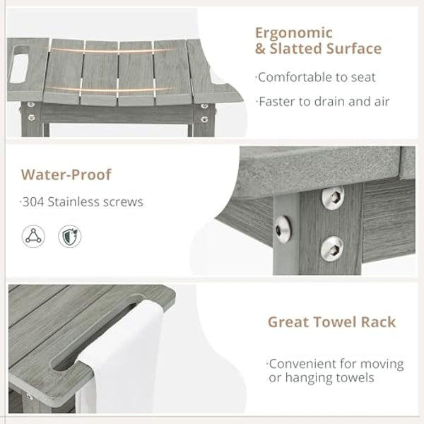 LUE BONA HDPS Shower Benches,Shower Stool for Shaving Legs with Shelf,Waterproof Bath Chair Seat for Bathroom,Weather Resistant/Non-Slip/Handles/Indoor or Outdoor Use,Grey