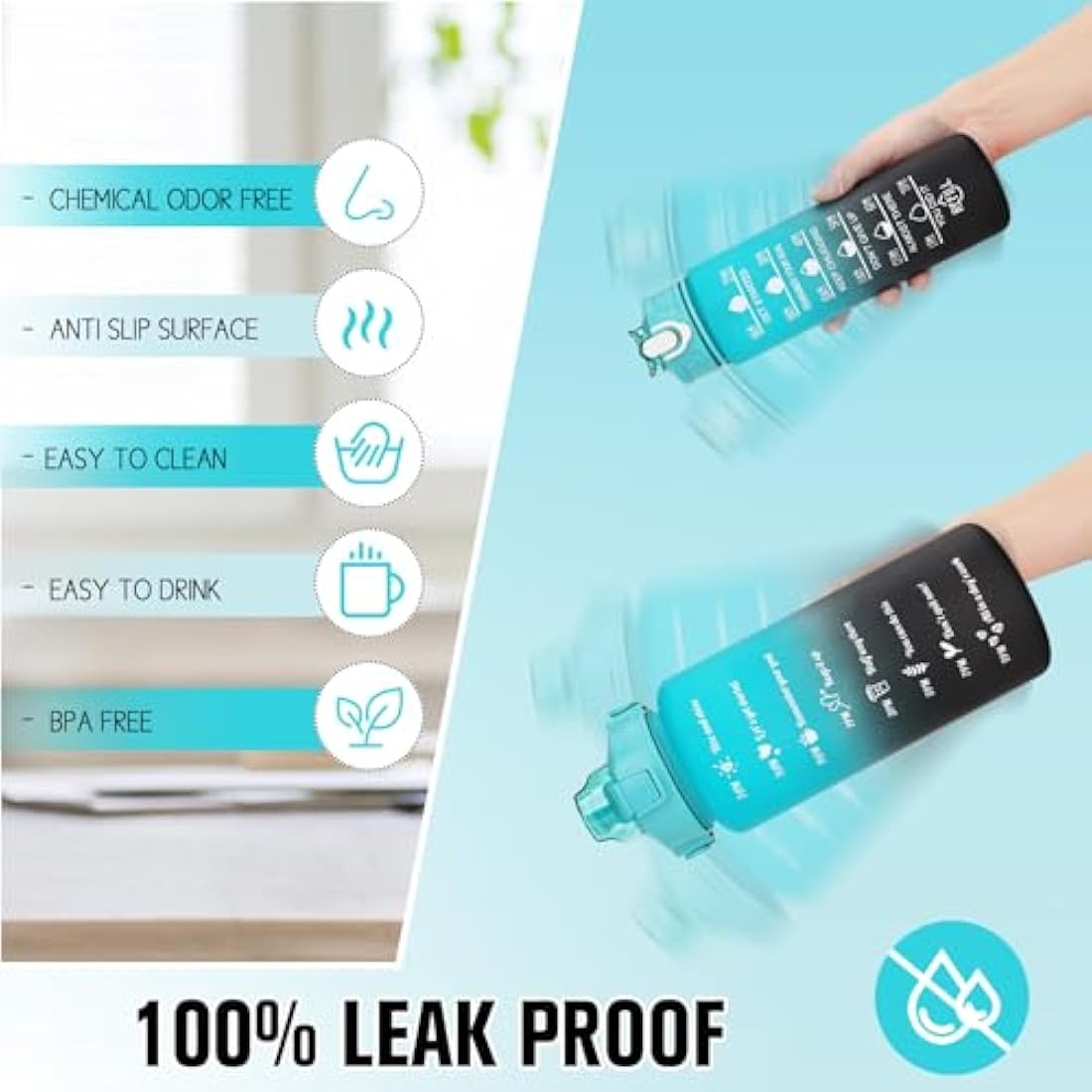 CodiCile 2 Pack Water Bottle Set - 2 Liters & 750ml With Straw, BPA Free, Motivational Canteen With Time Marking, Leakproof Large Sport Drink Bottle for Women Men